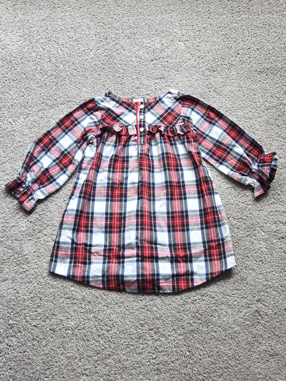 Crewcuts Girls Red Plaid Ruffle Long Sleeve Nightgown Size 3 Christmas Pajamas